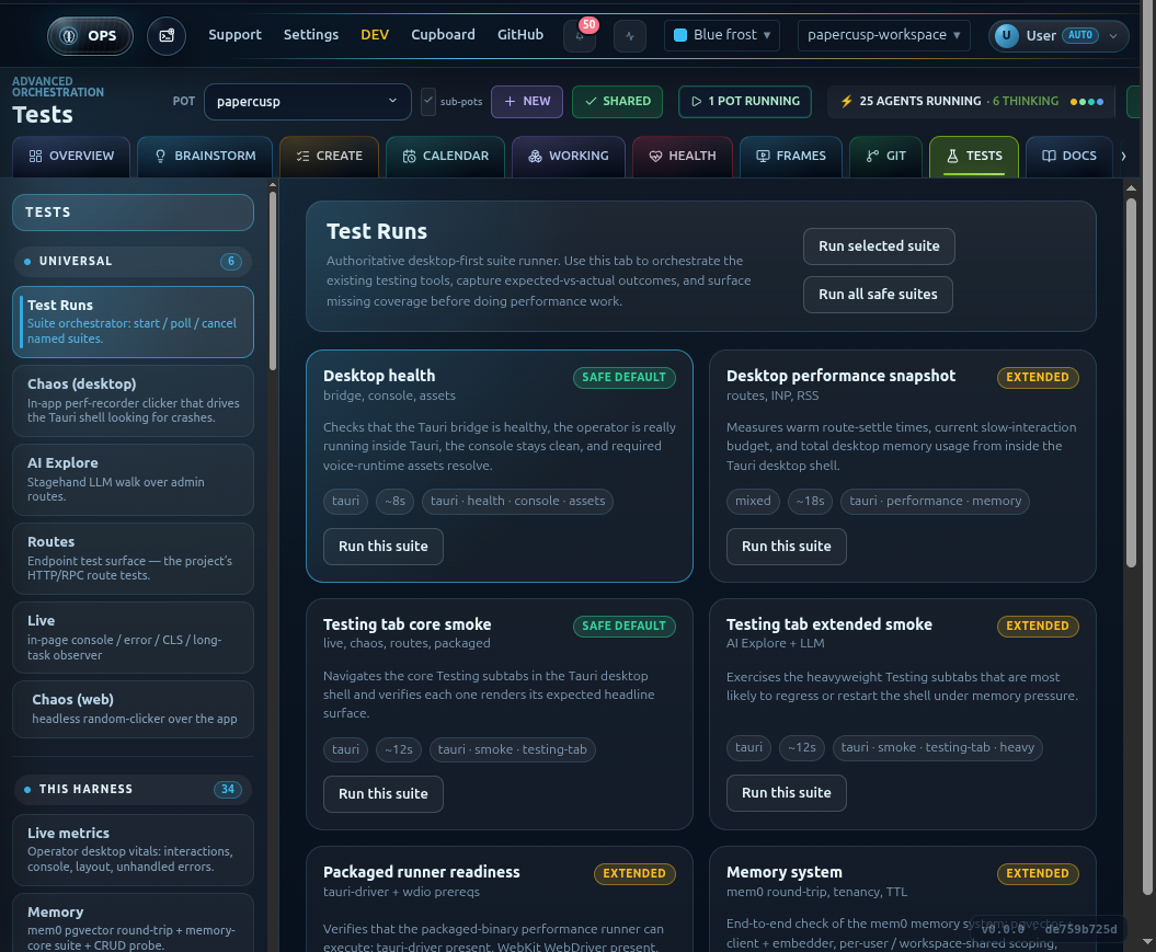 The testing framework: a desktop suite runner with safe and extended test suites